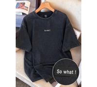 Maglietta casual nera stropicciata con toppe a forma di "So What" da uomo taglia grande, adatta per l'estate, regalo per amici 1XL,2XL,3XL,4XL,5XL,6XLLettereTessuto in maglia