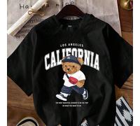 Maglietta casual oversize con motivo orsetto teddy, girocollo, maniche corte, super ampia, con stampa "LOS ANGELES CALIFORNIA IL PAESAGGIO PIÙ BELLO È NEL VIAGGIO FAI CIÒ CHE VUOI" per l'estate 0XL,1X
