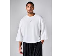 Maglietta casual oversize con scollo a ciurlo, maniche a 3/4, con logo ricamato al centro del petto, essenziale per tutti i giorni L,M,S,XL,XSHalloweenTessuto in maglia