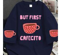 Maglietta casual oversize da donna con stampa a tazza di caffè a forma di cuore, scollo tondo, adatta per vacanze estive e uso quotidiano 0XL,1XL,2XL,3XL,4XL,5XLFrutta & verduraTessuto in maglia