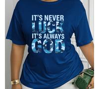 Maglietta casual oversize da donna - "Non è mai fortuna, è sempre Dio" Stampa mimetica bianca a maniche corte, collo tondo, lavabile in lavatrice, comfort per tutte le stagioni, abbigliamento motivazi