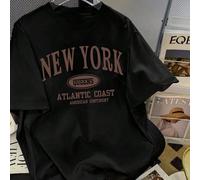 Maglietta casual oversize, maniche corte, scollo tondo, da donna, adatta per l'estate, con stampa di testo US22,US24/26,US28/30,US32/34Lettere,Colore unicoTessuto in maglia