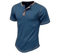 Maglietta casual slim fit a maniche corte da uomo a maniche corte in tinta unita maglietta top per sport indoor outdoor vita quotidiana, Blu, L