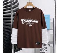 Maglietta casual stile street per ragazzi tween con stampa di lettere, design deconstituito e blocchi di colore, in tessuto confortevole, adatta per autunno/inverno, scuola, riunioni di famiglia, rito