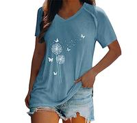 Maglietta casual temperamento con maniche volanti scollo a V per parrucche di carnevale da donna, Blu, S