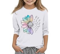 Maglietta casual tinta unita con scollo rotondo, sette polsini, maglietta da 3 13 anni, bianco, 3-4 Jahre