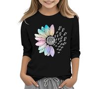 Maglietta casual tinta unita con scollo rotondo, sette polsini, maglietta da 3 13 anni, Nero , 3-4 Jahre