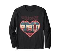Maglietta Chicago Heart - Vintage USA Chicago Skyline Travel Maglia a Manica