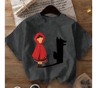 Maglietta classica da donna con motivo de La Piccola Cappuccetto Rosso, con la sua ombra sostituita dal Lupo Cattivo della storia. Maglietta casual a maniche corte e collo rotondo, adatta per primaver
