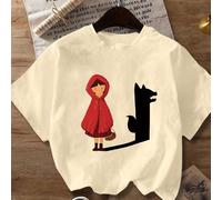 Maglietta classica da donna con motivo de La Piccola Raperonzolo, con la sua ombra sostituita dal Lupo Cattivo della storia. Maglietta casual a maniche corte e collo rotondo, adatta per primavera, est