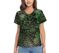 Maglietta classica da donna con stampa di serpente verde, vestibilità ampia, comoda, morbida, elastica, a maniche corte, casual, Nero , L