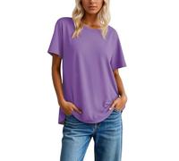 Maglietta classica da donna, tinta unita, casual, comoda, morbida, quotidiana, a maniche corte, basic, Lilla, XXL