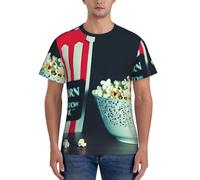 Maglietta classica da uomo a maniche corte con stampa di film Clapboard e Popcorn, traspirante, atletica, per tutti i giorni, abbigliamento estivo, nero, XL