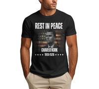 Maglietta commemorativa "Riposa in pace Charlie Kirk" 2025, tributo da uomo