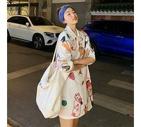 Maglietta Comoda A Maniche Corte Design Lungo Stampa Cartoon Moda Per Donne