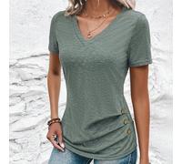 Maglietta comoda a scollo a V da donna, top versatile in stile country casual per l'estate L,M,S,XLColore unicoTessuto in maglia