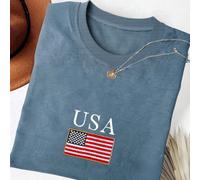 Maglietta comoda con bandiera americana ricamata, maglietta patriottica degli Stati Uniti, Stati Uniti 1776, regalo per il 4 luglio, maglietta per le elezioni, regalo per lei/lui, t-shirt a girocollo 