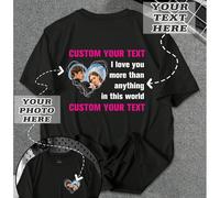 Maglietta comoda e ampia personalizzata per uomo, maglietta basic, carica la tua foto (coppia, fidanzato, fidanzata, animale domestico, foto di gruppo), adatta per coppie, scherzi, regali a sorpresa,