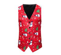 Maglietta Compressione Uomo - Navidad Y Estampado Casual Traje De Un Pecho Hombres Otoño Invierno Chaleco Hombres Camisetas sin Mangas (Red S)