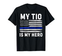 Maglietta con Bandiera Americana My TIO Is My Hero Police Officer Blue Line Maglietta