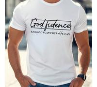 Maglietta con citazione "Godfidence Faith", maglietta casual da uomo, scollo rotondo da uomo, 220 g/m², manica corta estiva in puro cotone (1 pezzo) Maglietta da uomo a maniche corte con scollo tondo,