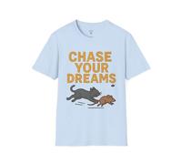 Maglietta con gatto e topo Chase Your Dreams, divertente maglietta unisex, regalo per amanti dei gatti, maglietta motivazionale, abbigliamento casual, Azzurro, S