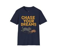 Maglietta con gatto e topo Chase Your Dreams, divertente maglietta unisex, regalo per amanti dei gatti, maglietta motivazionale, abbigliamento casual, Navy, S