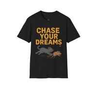 Maglietta con gatto e topo Chase Your Dreams, divertente maglietta unisex, regalo per amanti dei gatti, maglietta motivazionale, abbigliamento casual, Nero, S