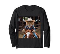 Maglietta con gatto western divertente cowboy Kitty nel recinto Maglia a Manica