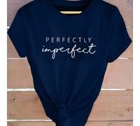 maglietta con grafica a lettera e manica corta, magliette da donna con grafica "Perfettamente Imperfetto" L,M,S,XL,XXLTessuto