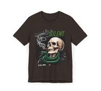 Maglietta con grafica a teschio Edgy, maglietta silenziosa per Halloween, unisex, alla moda, abbigliamento casual, stile gotico, perfetta per feste, Marrone, M