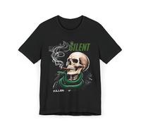 Maglietta con grafica a teschio Edgy, maglietta silenziosa per Halloween, unisex, alla moda, abbigliamento casual, stile gotico, perfetta per feste, nero, M