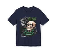 Maglietta con grafica a teschio Edgy, maglietta silenziosa per Halloween, unisex, alla moda, abbigliamento casual, stile gotico, perfetta per feste, Navy, XL