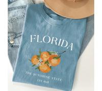 Maglietta con grafica di arance della Florida carina, regalo nei toni del comfort per le donne dello Stato della Sunshine L,M,S,XLFumetto,Lettere,Frutta & verdura,PianteTessuto