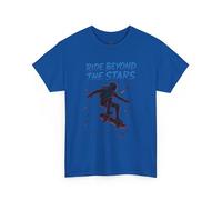 Maglietta con grafica skateboard, maglietta unisex in cotone, maglietta Ride Beyond The Stars, casual, streetwear, regalo per skateboard, Reale, S