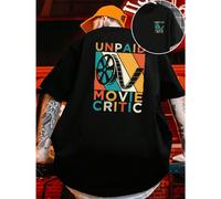 Maglietta con grafica "Unpaid Movie Critic", T-shirt da uomo con stampa retro-frontale, alla moda, casual, twist, in cotone 220 g/m2 (1 pezzo) Moderna t-shirt da uomo in cotone con stampa fronte-retro