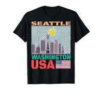 Maglietta con Immagine dello Skyline di Seattle, Washington State Cityscape Maglietta