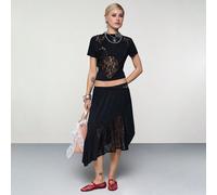Maglietta con maniche corte e inserti in pizzo / Outfit estivi Y2K per donna, top neri a maniche corte, top in pizzo, outfit per uscire, outfit da festa, outfit da festival, outfit primaverili per don