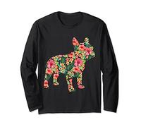 Maglietta con motivo floreale di Bulldog francese Silhouette di cane francese Maglia a Manica