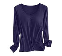 Maglietta con Reggiseno Incorporato per Magliette a Maniche Lunghe Imbottite da Donna Camicette attive Pigiama Morbido Camicie Casual per l'allenamento Teli per Copertura Auto