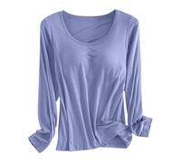 Maglietta con Reggiseno Incorporato per Magliette a Maniche Lunghe Imbottite da Donna Camicette attive Pigiama Morbido Camicie Casual per l'allenamento Copri Parabrezza E Cofano