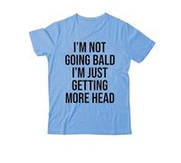 Maglietta con scollo a V con scritta "I'm Not Going Bald I'm Just Getting More Head", con scritta in inglese "I'm not going bald I'm just getting more head", azzurro cielo., S