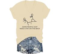 Maglietta con scollo a V con scritta "Some People Just Need A Pat On The Back", Colore: giallo crema., XXL
