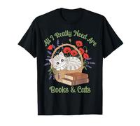 Maglietta con Scritta all I Really Need Are Books And Cats Book Lover Maglietta