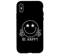 Maglietta con scritta "Be Happy Star Eyes Smile Face Peace Happy Face" anni '70 e '80 Custodia per iPhone X/XS
