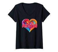 Maglietta con scritta "I Heart Love Astrid First Name", colorata Maglietta con Collo a V