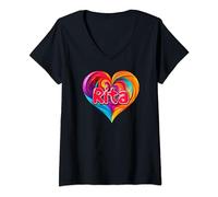 Maglietta con scritta "I Heart Love Rita First Name", colorata Maglietta con Collo a V