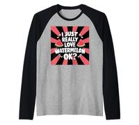 Maglietta con scritta "I Just Really Love Watermelon Ok Funny Summer Fruit Tee Maglia con Maniche Raglan