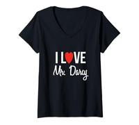 Maglietta con scritta "I Love Mr Darcy Jane Austen Pride & Prejudice" Maglietta con Collo a V