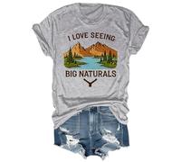 Maglietta con scritta "I Love Seeing Big Naturals" e scollo a V, Grigio, XXL